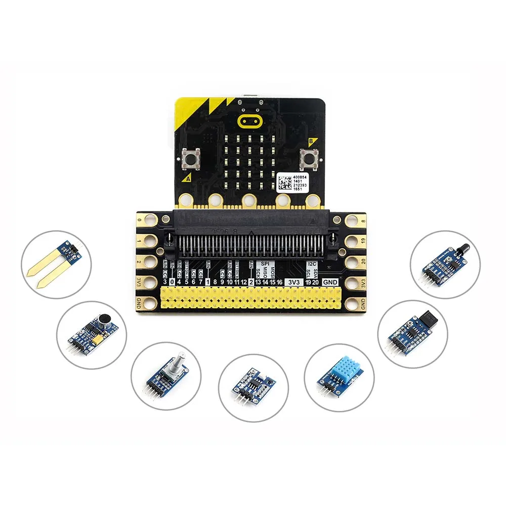 BBC micro:bit sense pack поставляется с краевым разъемом несколькими датчиками общего