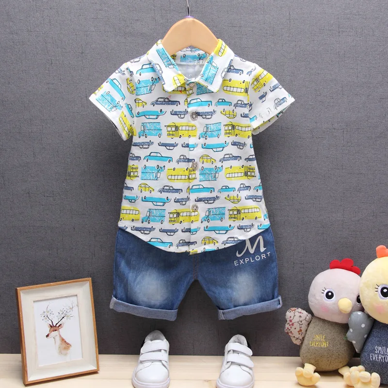BibiCola summer boys clothing sets new children fashion cartoon cotton shirt+jean shorts suits for kids casual tracksuits | Детская