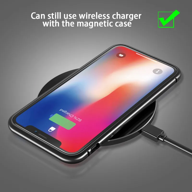 Magnetic Case for iPhone XR XS MAX X 8 Plus 7 + Metal Tempered Glass Back Magnet Cases Cover 6 6S |
