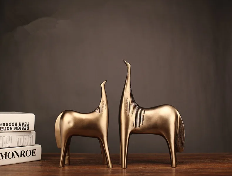 a pair Распродажа Mrzoot современная абстрактная статуя лошади из смолы, украшения для дома, аксессуары, подарок, Геометрическая Золотая скульптура - Цвет: a pair