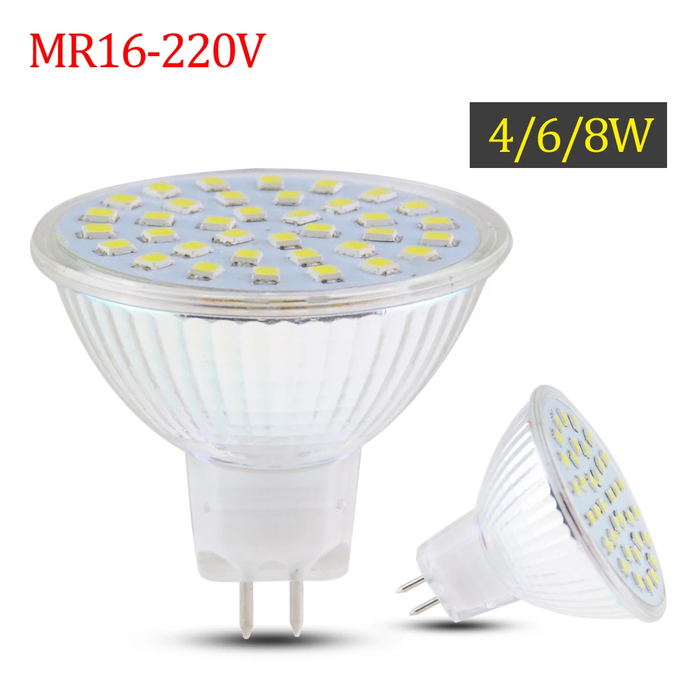 Светодиодная лампа MR16 220 В 4 Вт 6 8 2835 SMD 36 54 72 светодиода энергосберегающая для