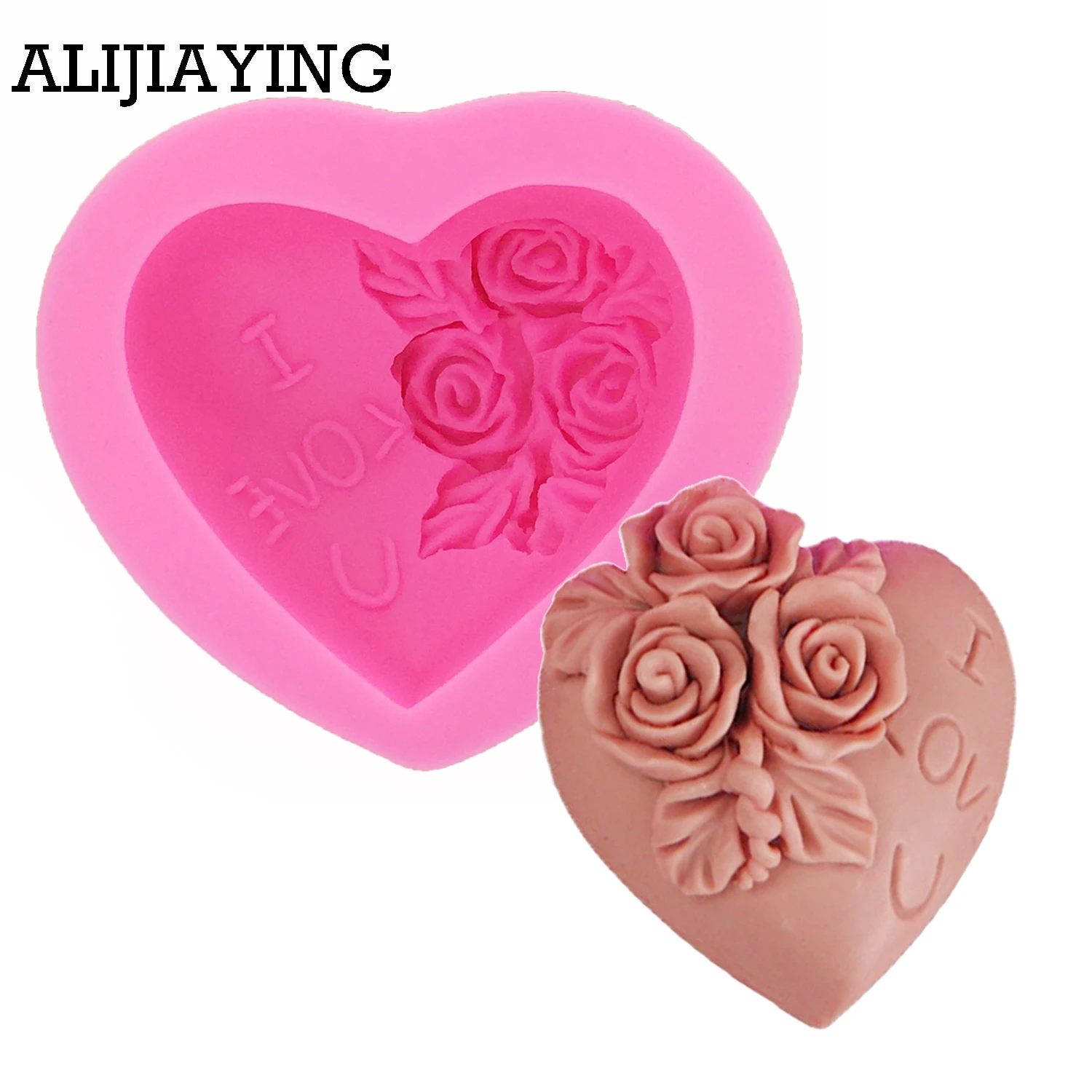 M0135 DIY 3D шоколада fondant(сахарная) прессформы торта ручной форма для мыла сердце силиконовая форма в виде Розы пресс-форм и надписью "I LOVE u Инструменты для тортов
