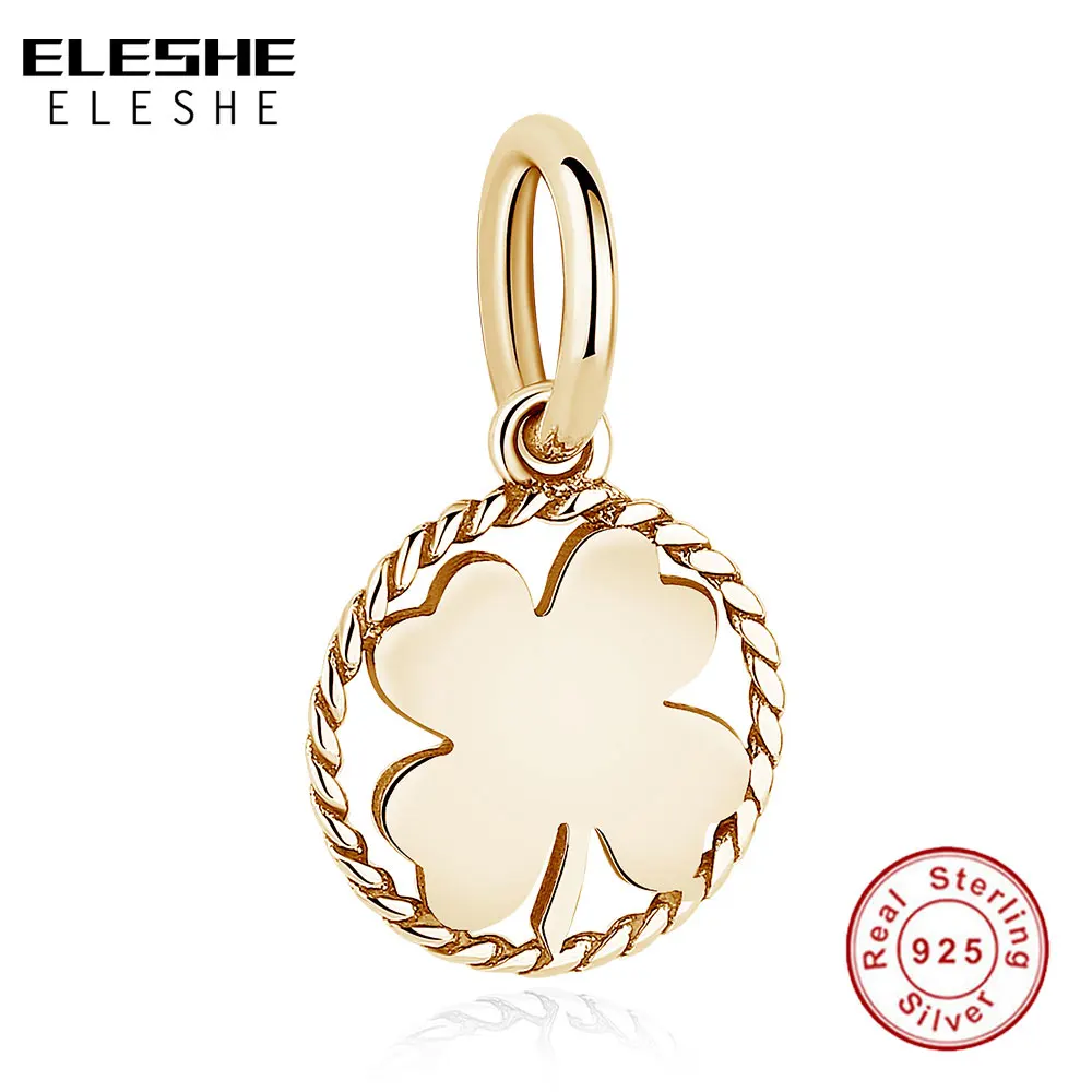 ELESHE,, настоящая серебряные бусины 925 пробы, четырехлистный клевер, подвески, подходят для европейских браслетов с розовым золотом, DIY, модные ювелирные изделия