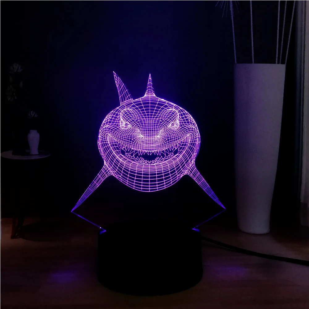 Креативный Акулья пасть животное 3D иллюзия 7 цветов Изменение RGB светодиодный