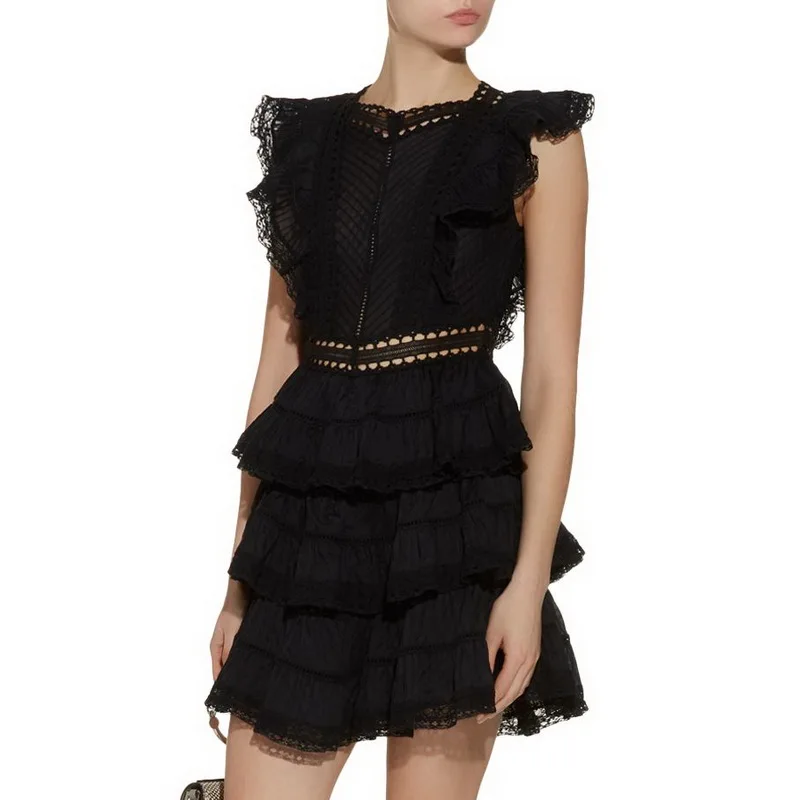 BLLOCUE 2019 High-end Luxury Runway Self Portrait Dresses Women Summer Sexy Backless Hollow Out Lace Sleeveless Ruffles Dress | Женская