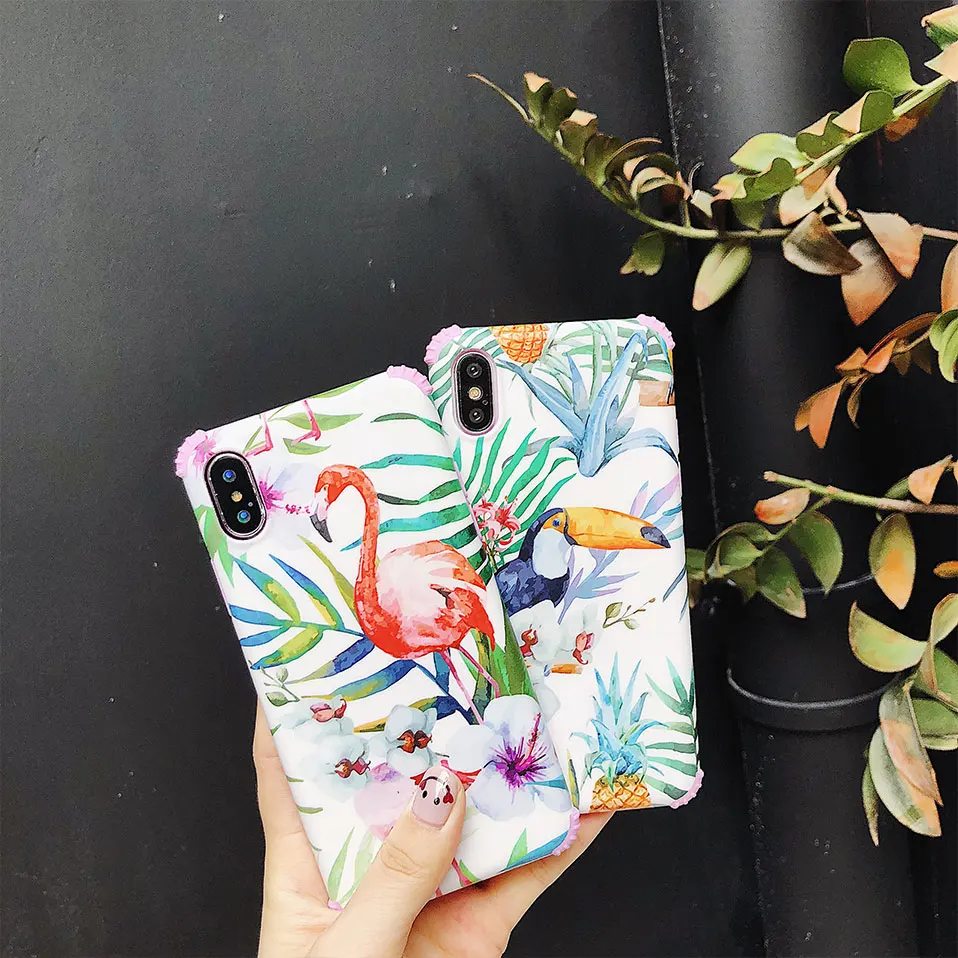 Soft shell чехол для iPhone X 7 8 6 розовый Фламинго назад футляры Plus охватывает