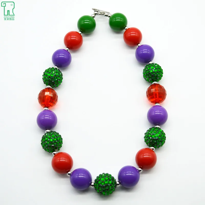 

5PCS New Christmas Style Girls Chunky Bead Necklace Collar Kids Bubblegum Choker Princess Vintage Jewelry Chunky Bead Necklace