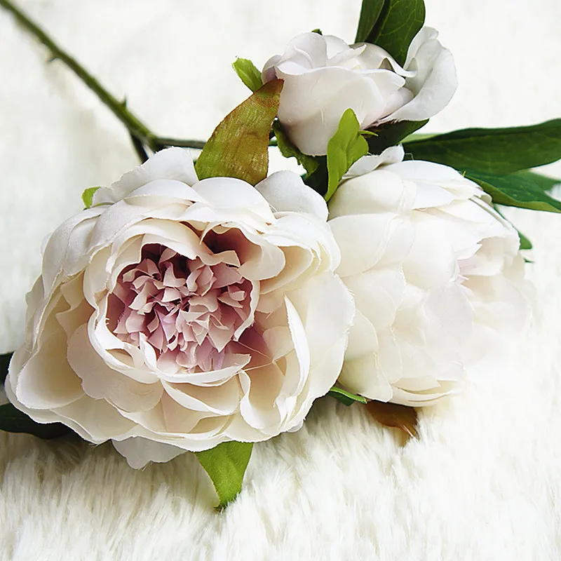 white purple 3 головки пион искусственный цветок шелковые пионы Цветы DIY букеты невесты для свадебной вечеринки дома искусственный цветок для декорирования - Цвет: white purple
