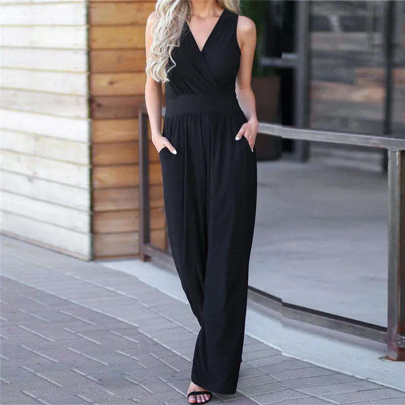 Женский пикантный комбинезон с открытой спиной повседневный однотонный Длинный