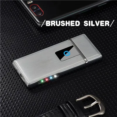 Brushed Silver USB светильник er перезаряжаемый Электронный светильник er светодиодный светильник дисплей батареи Winderproof беспламенный двухсторонний сигары плазма - Цвет: Brushed Silver