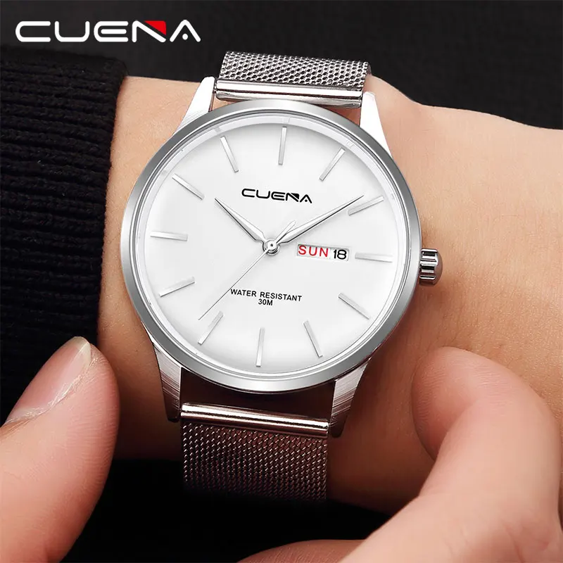 CUENA Quartz Watch 30M Waterproof Fashion Luxury Men's Wrist Top Band Casual Stainless Steel Watches Relogio Masculino | Наручные