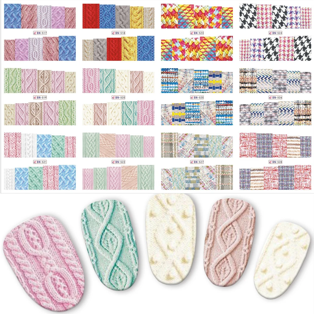 12 шт красивый свитер тканевый слайдер для ногтей переводные наклейки цветные