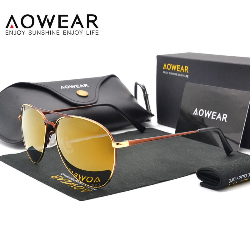 AOWEAR брендовые дизайнерские авиационные солнцезащитные очки, мужские поляризованные зеркальные очки для вождения, очки пилота, солнцезащитные очки для женщин, HD авиационные очки Gafas - Цвет линз: C6 Gold