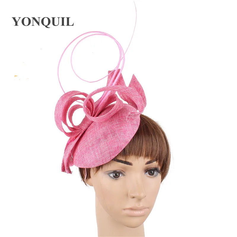 Champagne imitation sinamay fascinator ladies wedding hats royal floral with feathers headwear hair clips occasion church event