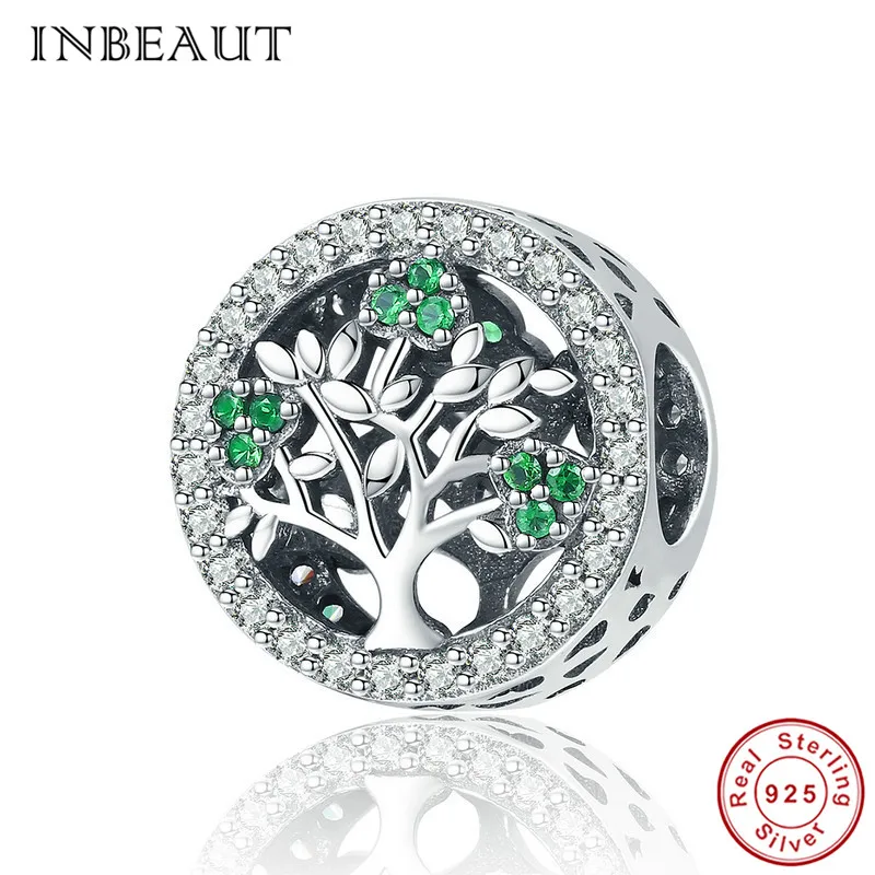 INBEAUT 100% настоящая 925 пробы серебро зеленый фианит натуральное дерево природа