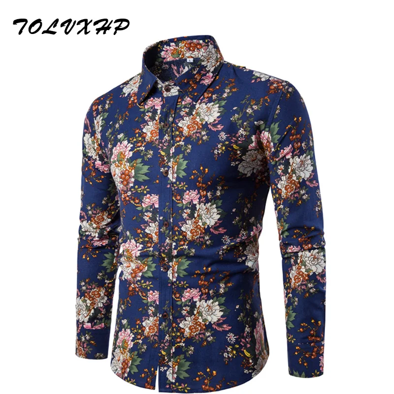 Новая брендовая одежда 2018 Модная рубашка Мужская льняная Slim Fit с отложным