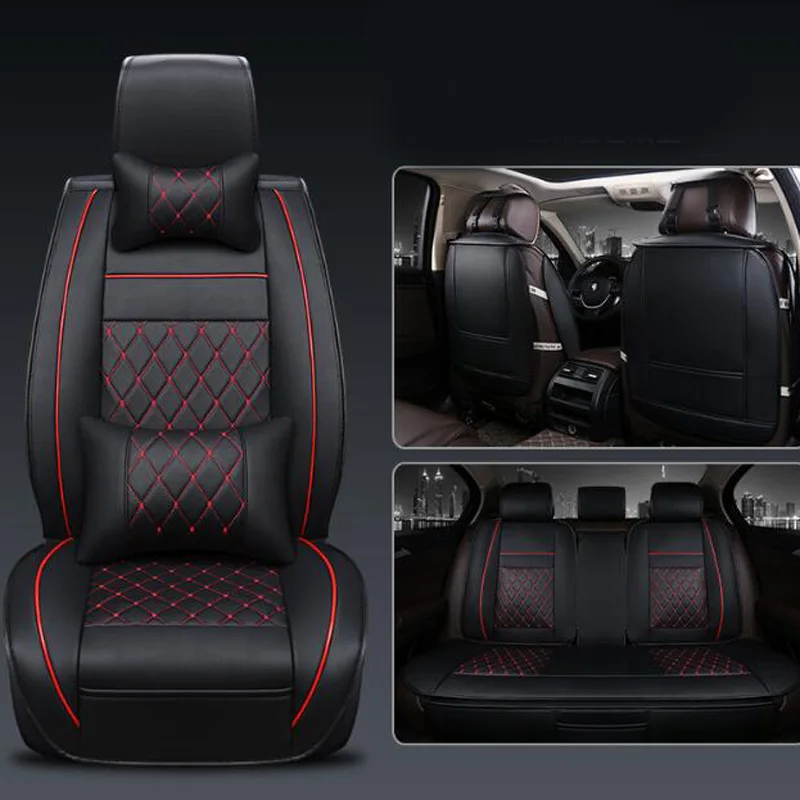 Black red Luxury Чехлы для автомобильных сидений универсальные из искусственной кожи автомобильные чехлы для передних и задних сидений для hyundai solaris ix35 i30 ix25 Elantra accent tucson Sonata - Название цвета: Black red Luxury
