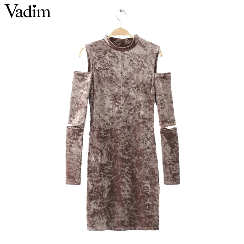 women sexy off shoulder velvet vintage dress cut out long sleeve female fashion streetwear elastic slim dresses vestidos QZ2783 | Женская