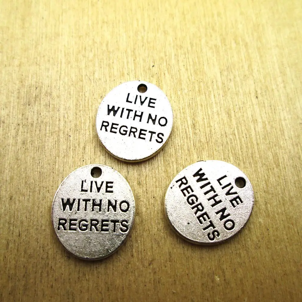

25pcs-- 15*14mm letter live with no regrets Charms DIY Charms Pendants DIY necklace/ bracelets charms antique silver tone