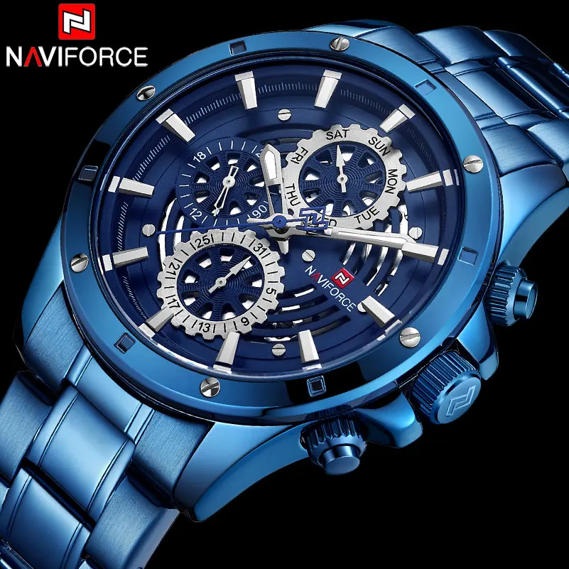 NAVIFORCE Роскошные брендовые кварцевые часы для мужчин из нержавеющей стали