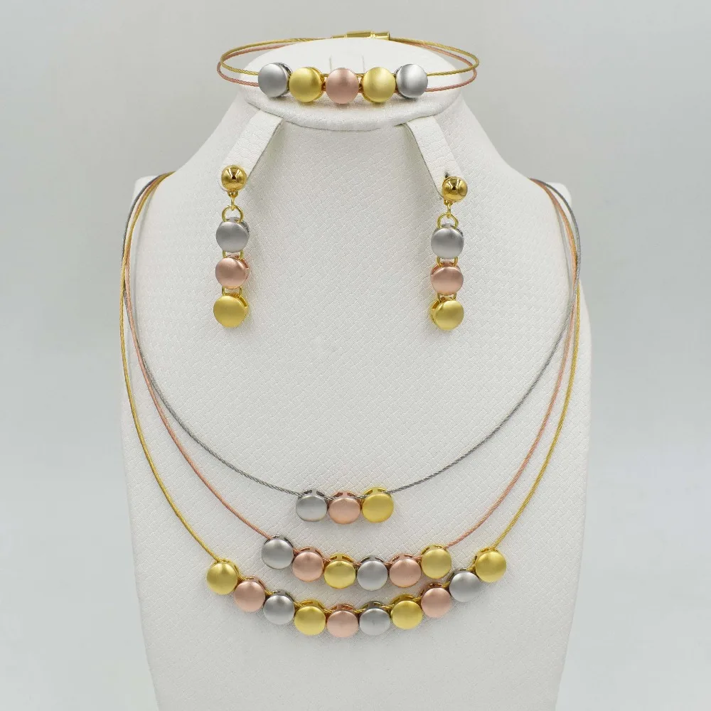 

New High Quality Dubai gold big Jewelry Set 3 tones Gold color Nigerian Wedding African Jewelry Sets Parure Bijoux Femme