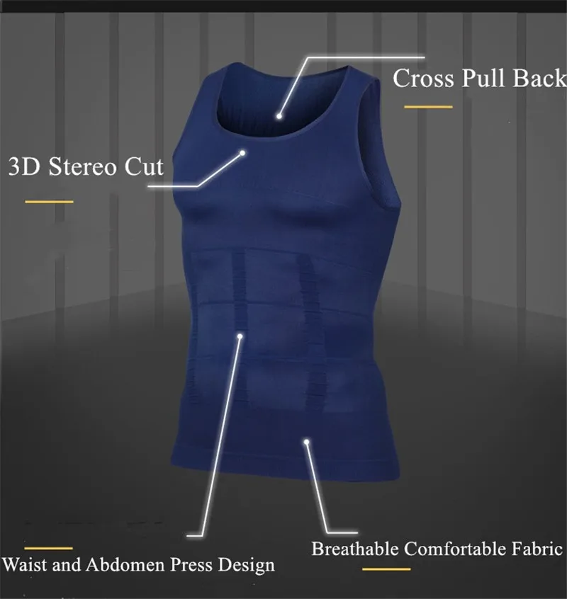 Эластичный мужской корсет для похудения майка компрессионная рубашка живот