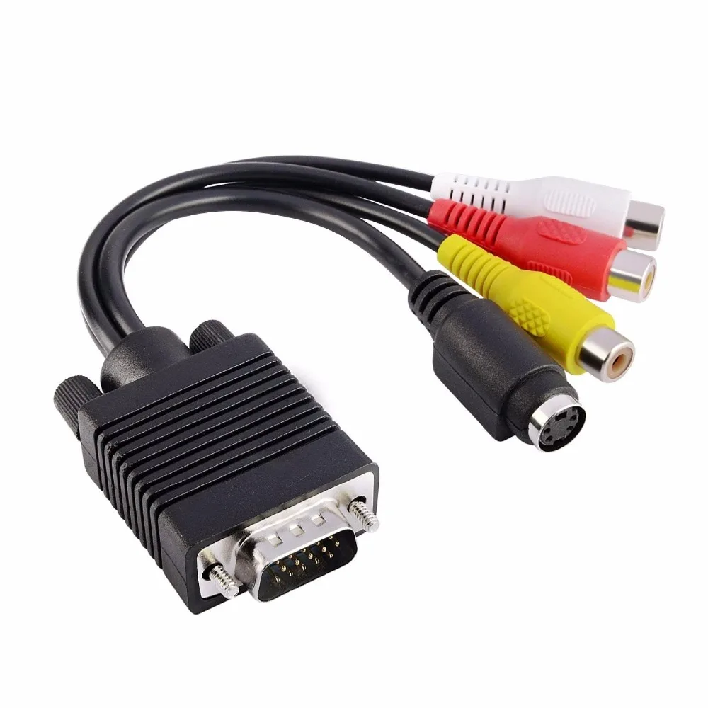 VGA к TV S Video 3 RCA ПК компьютер AV адаптер кабель конвертер (VGA RCA)|Кабели для