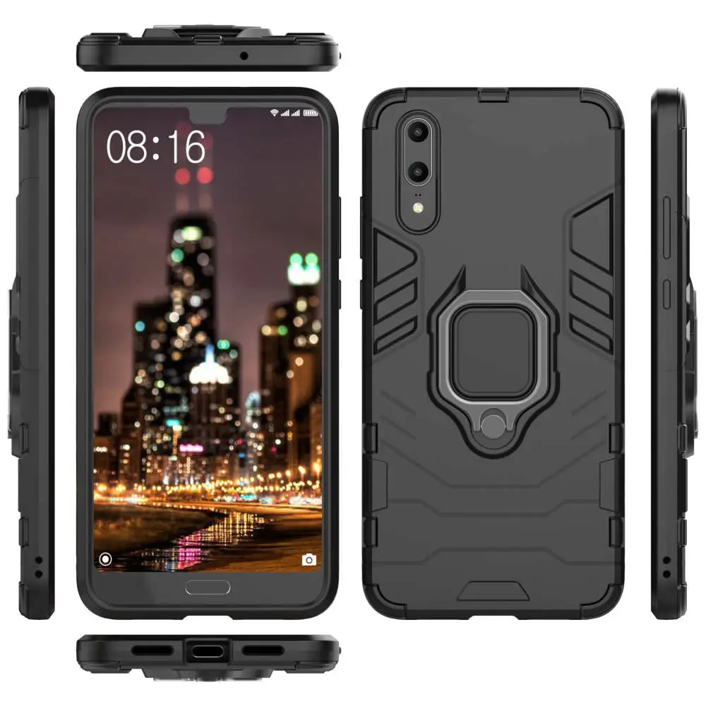 Armor Metal Finger Ring Holder Cover For Huawei P20 Lite P30 Pro Silicone Soft Shockproof Phone Case Mate 20 Capa | Мобильные