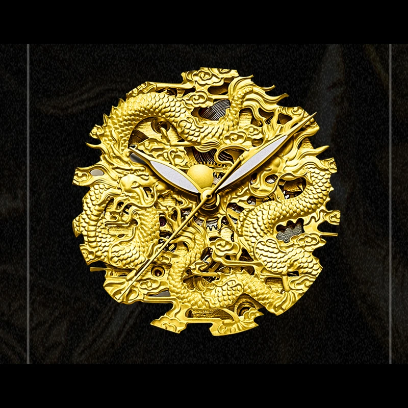 TEVISE Роскошные 3D Дракон золотые часы для мужчин Скелет автоматические