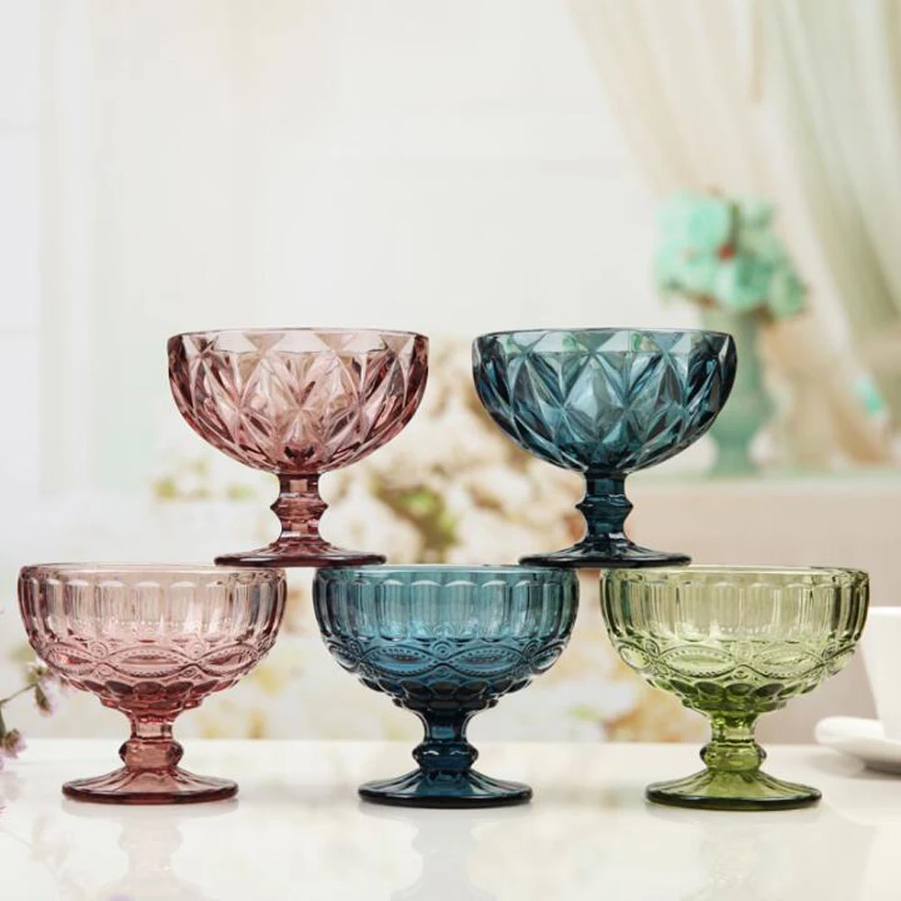 

1Pcs Color Ice Cream Cup 300ML Salad Bowl European Creative Color Glass Bowl Home Dessert Bowl Milkshake Cup