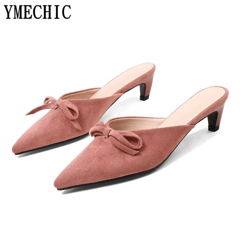 Женские мюли YMECHIC красные розовые черные туфли-лодочки на каблуке средней высоты