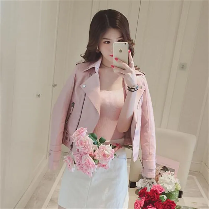 Новинка 2018 Корейская весенняя и осенняя женская тонкая куртка из ПУ кожи