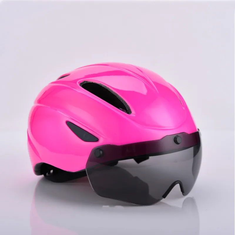 Pink Велосипедные шлемы MTB мужские и женские дышащие EPS+ PC крышка велосипедный дорожный шлем Велоспорт с Магнитные очки объектив Съемный унисекс - Цвет: Pink