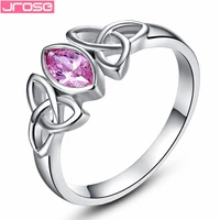brand jrose engagement marquise cut celticknot design pink cz jewelry white gold color ring for women size 6 7 8 9 10 gifts