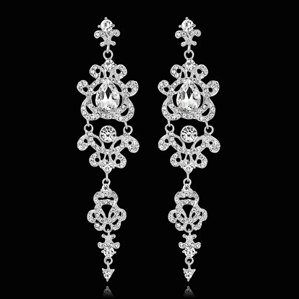 Женские длинные серьги люстры TREAZY серебристые свисающие со стразами свадебные