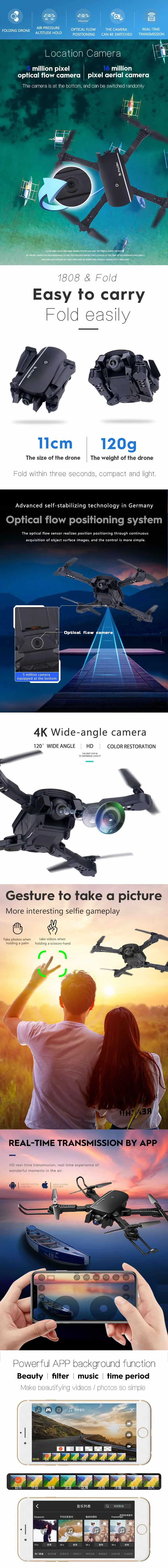 1808 wifi FPV с 4K широкоугольной камерой оптический поток режим удержания высоты складной Радиоуправляемый Дрон Квадрокоптер RTF