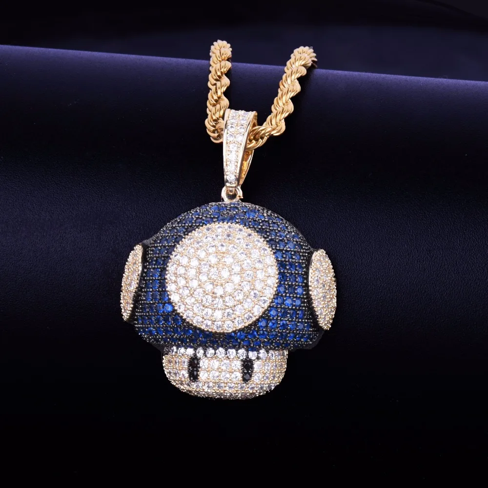 Ледяной красный кулон ожерелье с веревкой цепи Серебряный цвет Bling кубического циркония Мужчины Женщины хип-хоп ювелирные изделия