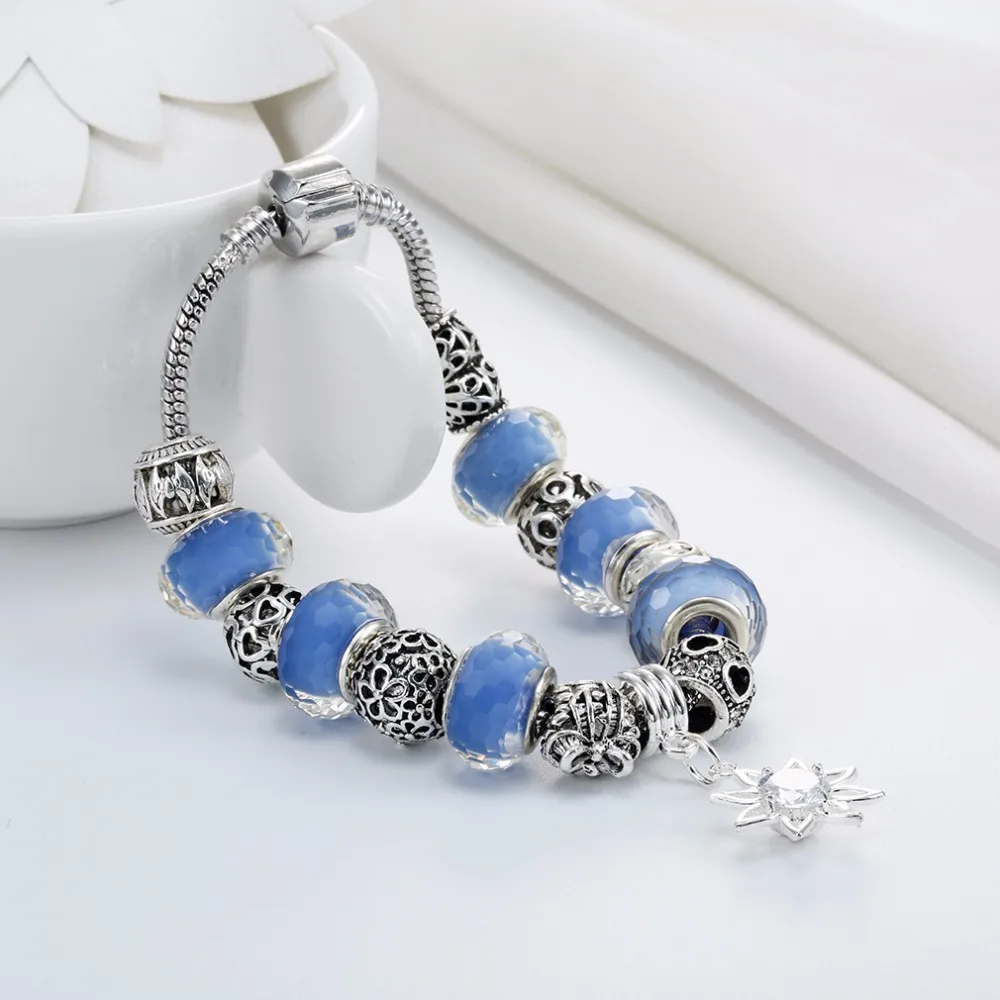Cxwind 1Pcs Charm Heart Bracelet Flower Beads Fit Pulseras For Women Cuff Fashion Zircon Pendant Jewelry | Украшения и аксессуары