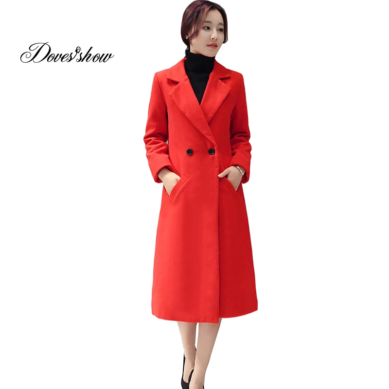 Women's Cashmere Coat 2017 New V neck Solid Trench Woolen Woman Warm Winter Jacket Overcoat Female Long Outwear Pocket|woolen coat
