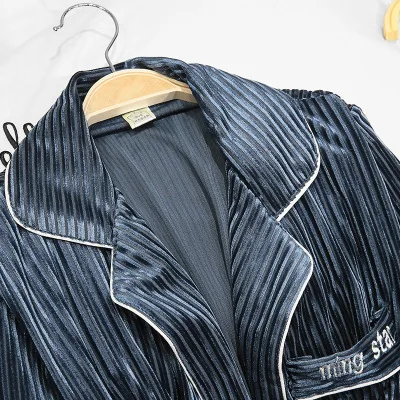 

Herislim Women Luxury Velvet Sleepwear Pajamas Spring Fashion Striped Pajama Set Caimi Pants & Robes 3Pcs Nightie Home Clothes