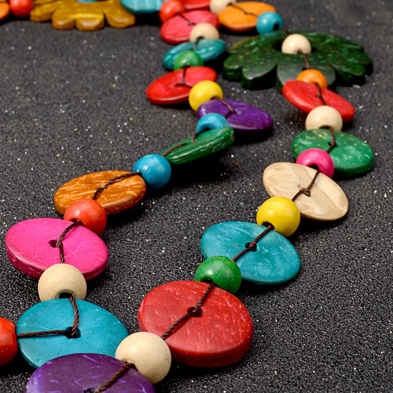 UDDEIN Макси ожерелье богемное многослойное деревянное длинное с цветком для