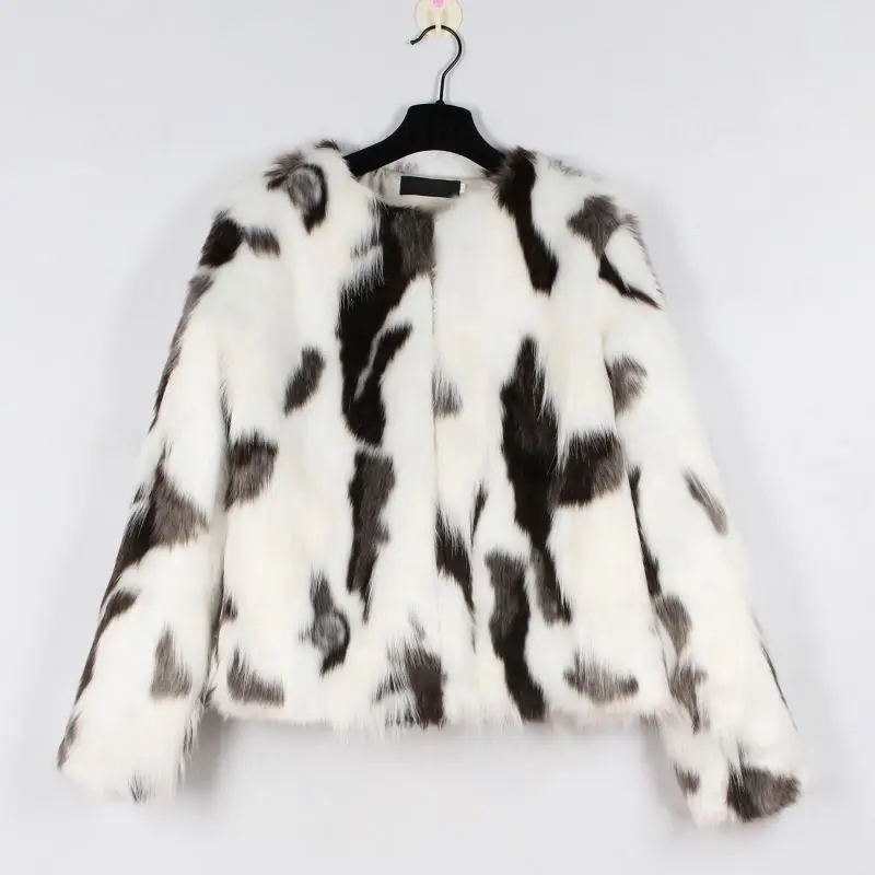 

Laipelar Patchwork Faux Fur Coat Long Sleeve Shaggy Faux Fur Jacket Short Cardigans Overcoat Coloblock Winter Women Warm Coat