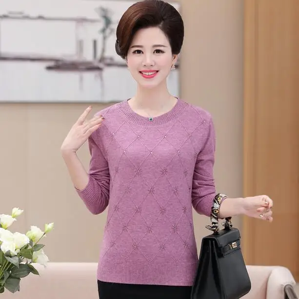 Весенне-осенний женский свитер для пожилых женщин с длинными рукавами Свободный