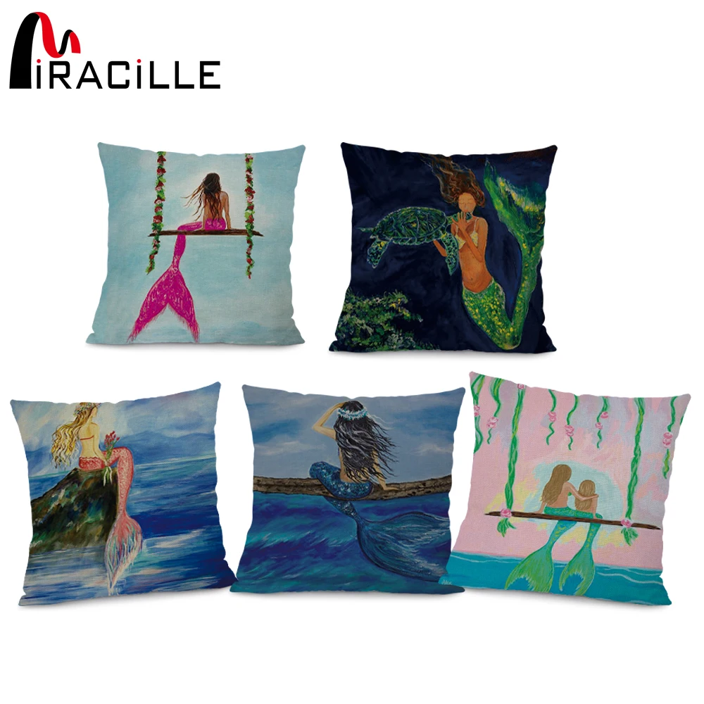 Наволочка для подушки Miracille в морском стиле с рисунком Русалочки наволочка