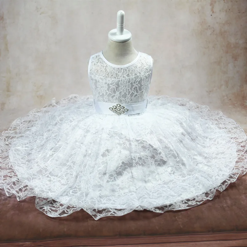 

New 2017 Sweet Girl Pleated Lace Party Birthday Dress With Belt Children Girls Summer Princess Dresses 6Colors 2-12age