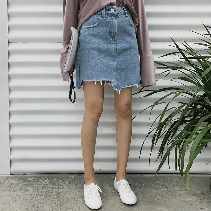 Женская джинсовая юбка-карандаш асимметричная облегающая мини-юбка на пуговицах