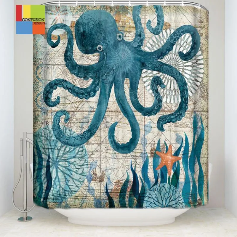 2019 High Quality 3D printing Sea Turtle Shower Curtain Waterproof with Hooks Bathroom Curtains for Home Decorations | Дом и сад
