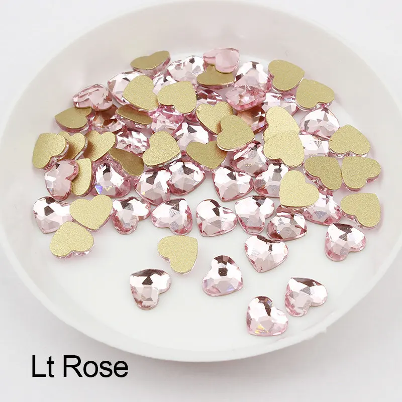 Lt Rose Горячая Распродажа, 3D Стразы для нейл-арта, сердце, 5,5x6 мм, стеклянные кристаллы с плоской задней стороной, для украшения ногтей, стразы - Цвет: Lt Rose
