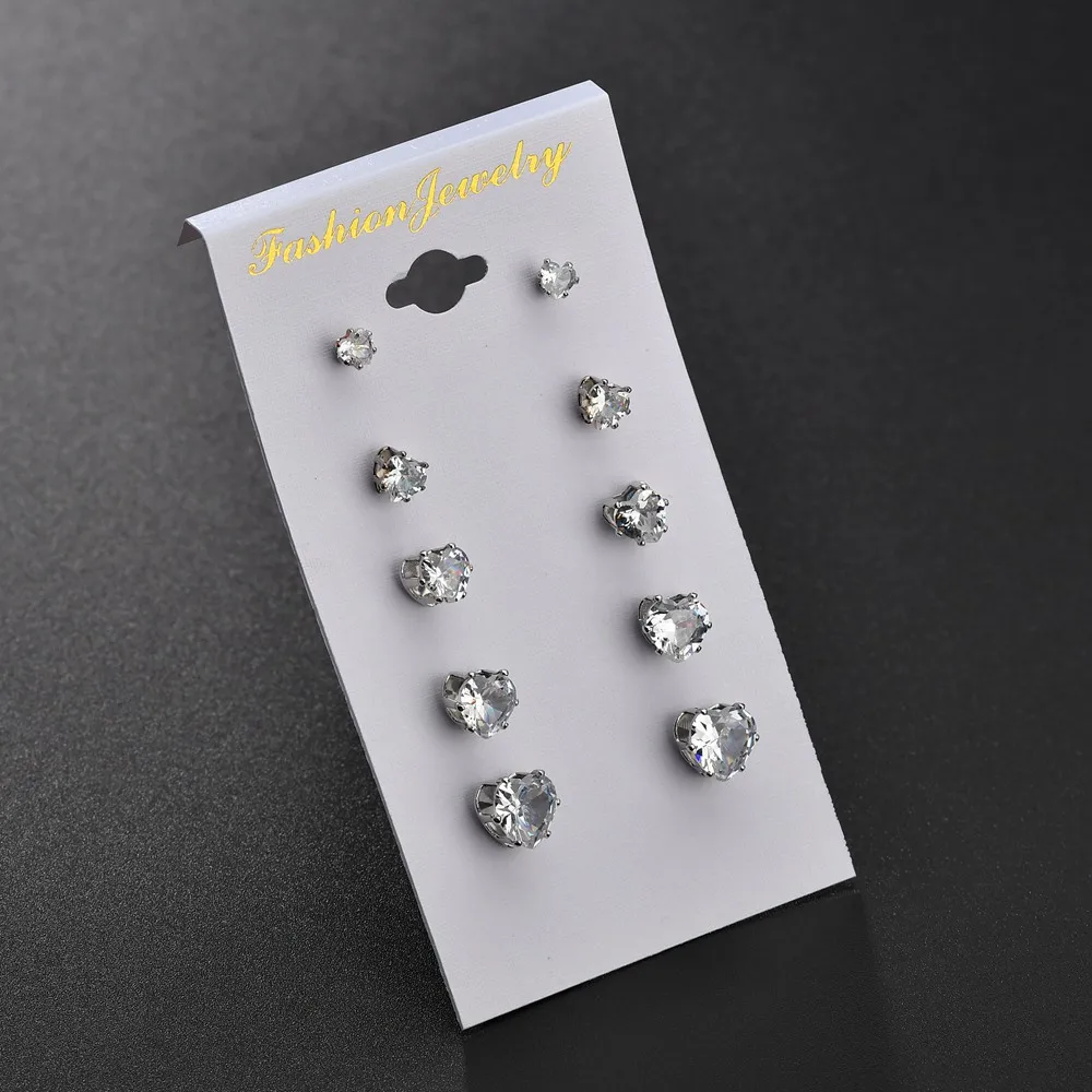 Комплект женских сережек-гвоздиков с цирконом 6 пар | Украшения и аксессуары