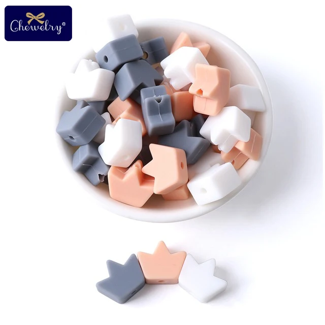 Gray Peach Crown CHEWELRY силиконовая бусина 40 шт. детский силиконовый Прорезыватель в форме сердца пищевой детский Кулон Жемчужный силиконовый маленький стержень детские товары игрушка - Цвет: Gray Peach Crown